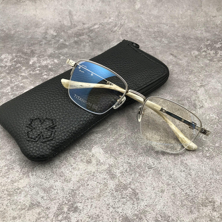 Gothic Titanium Semi-Rimless Square Glasses for Men & Women – CH8088