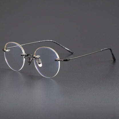 Japanese Style Round Rimless Glasses | Pure Titanium Designer Optical Frame for Small Faces 80876