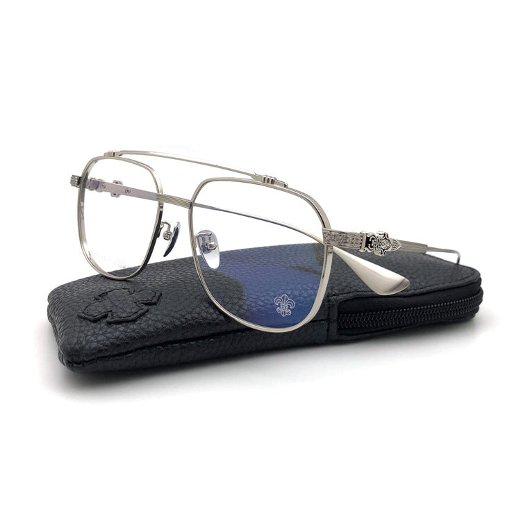 Chrome Hearts-Style Pure Titanium Aviator Glasses 54mm Double Bridge Navigator Frame with Fleur-de-Lis & Dagger Details CH8032