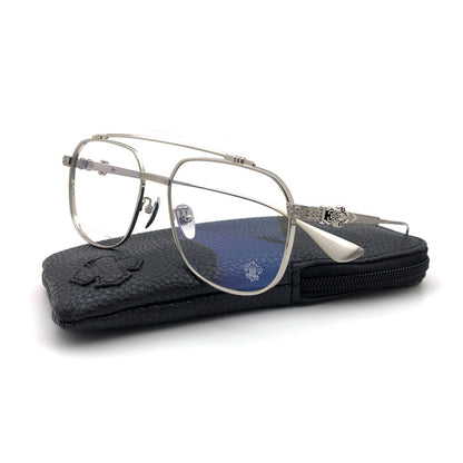 Chrome Hearts-Style Pure Titanium Aviator Glasses 54mm Double Bridge Navigator Frame with Fleur-de-Lis & Dagger Details CH8032