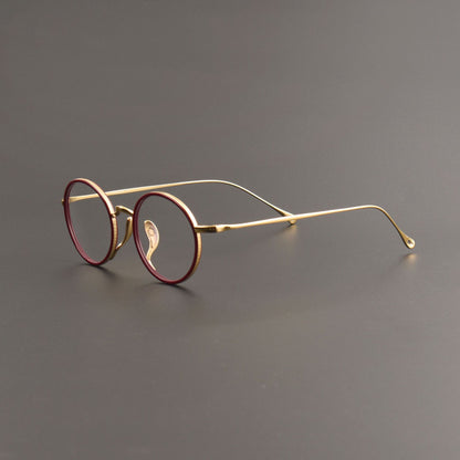 KameManNen Style KMN7307 Round Titanium Eyeglasses | Japanese Retro Small Round Glasses Frame for Men & Women | Lightweight Full Rim Pure Titanium Optical Frame