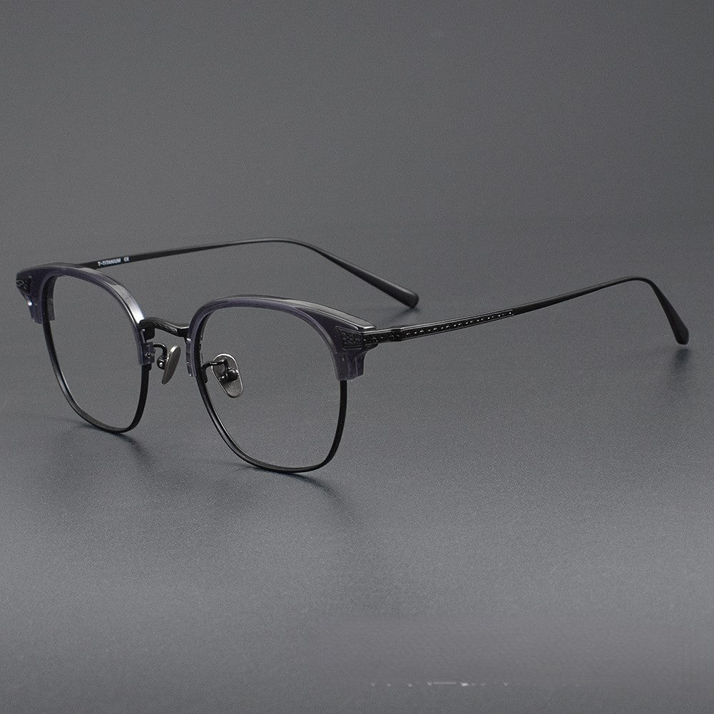 Naito Kumahachi Inspired Pure Titanium Browline Glasses with Acetate Top Frame – Vintage Retro Eyewear N028