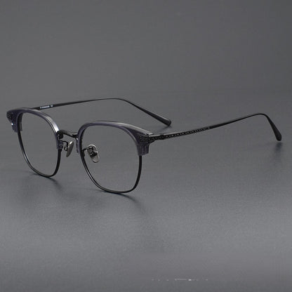 Naito Kumahachi Inspired Pure Titanium Browline Glasses with Acetate Top Frame – Vintage Retro Eyewear N028