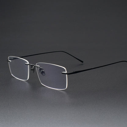 Slim Rectangle Rimless Glasses | Ultra-Light Pure Titanium Gold Prescription Frame for Men & Women 52023