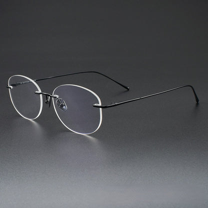 Minimalist Oval Rimless Glasses | Ultra-Light Pure Titanium Silver Optical Frame for Men & Women 52024