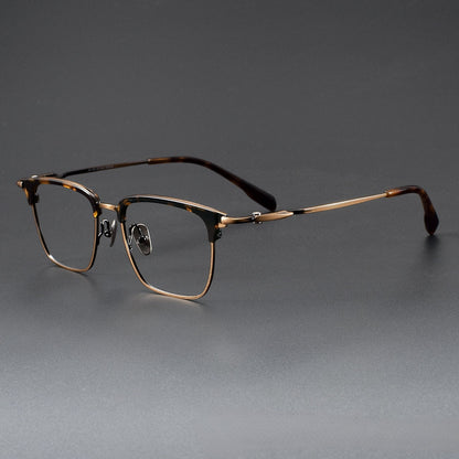 Wide Fit Browline Glasses for Men | Lightweight Titanium Square Acetate Frame for Large Heads SH0060
