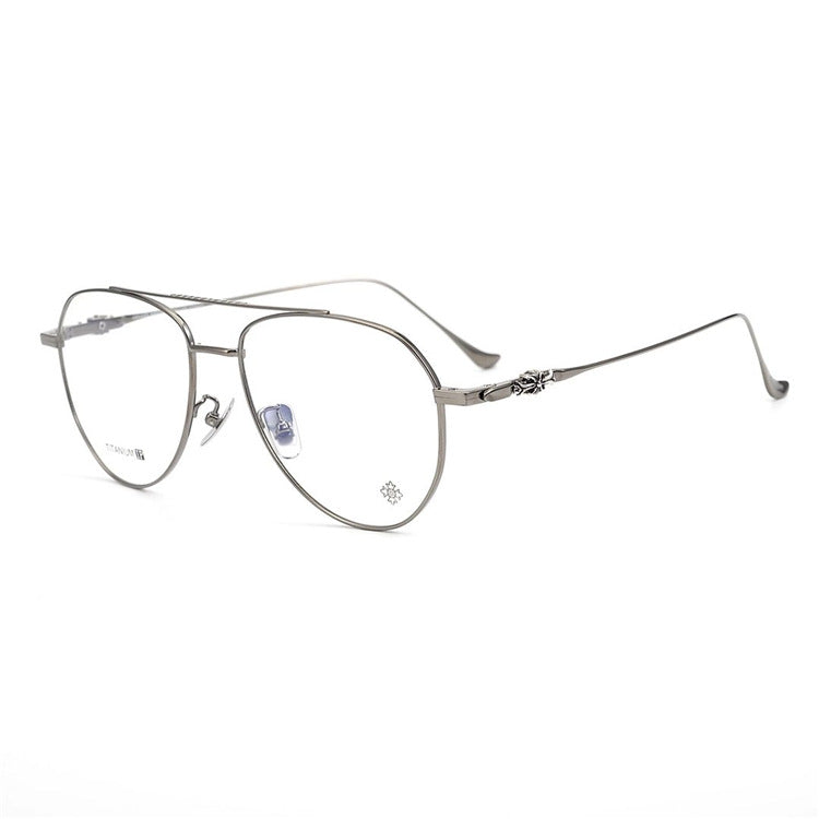 Chrome Hearts-Style Pure Titanium Aviator Glasses & Sunglasses 57mm Ultra-Light Navigator Frame with Cross Temples CH5200