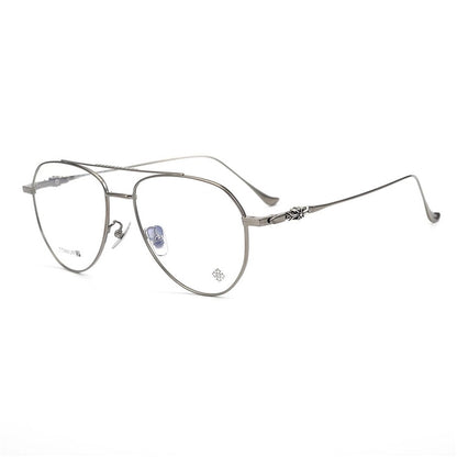 Chrome Hearts-Style Pure Titanium Aviator Glasses & Sunglasses 57mm Ultra-Light Navigator Frame with Cross Temples CH5200