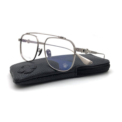 Chrome Hearts-Style Pure Titanium Aviator Glasses 54mm Double Bridge Navigator Frame with Fleur-de-Lis & Dagger Details CH8032