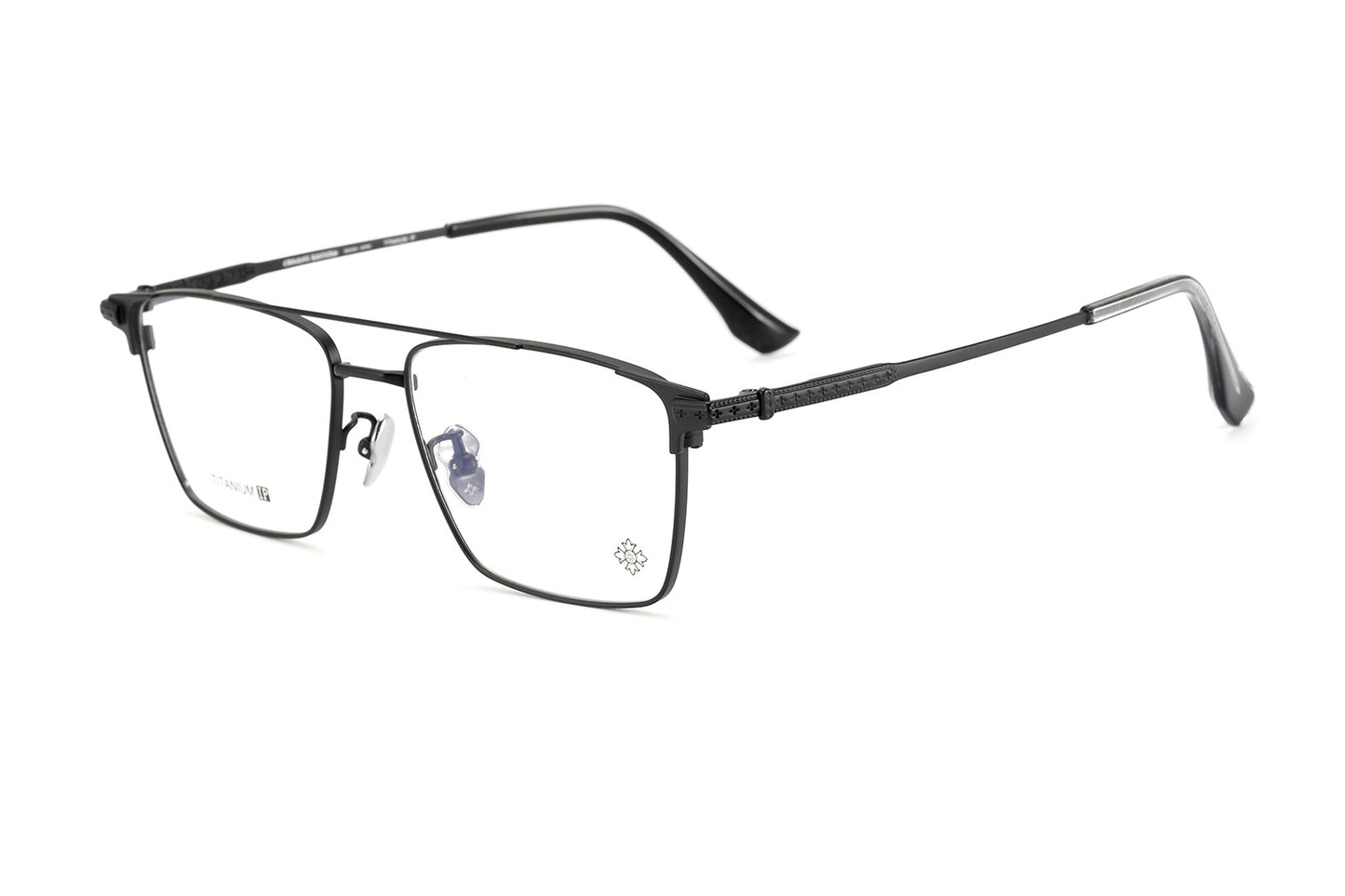 Chrome Hearts-Style Double Bridge Titanium Glasses Square Eyeglasses Lightweight Full Rim Prescription Frame CH5401