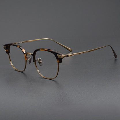 Naito Kumahachi Inspired Pure Titanium Browline Glasses with Acetate Top Frame – Vintage Retro Eyewear N028