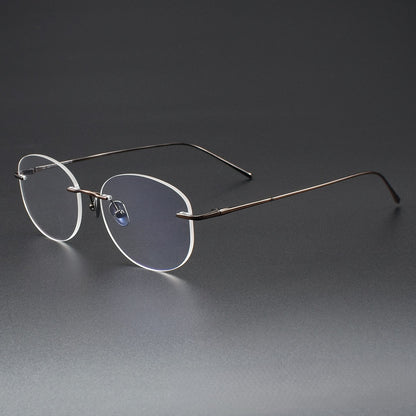Minimalist Oval Rimless Glasses | Ultra-Light Pure Titanium Silver Optical Frame for Men & Women 52024