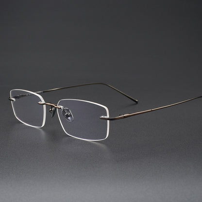 Low-Profile Rimless Glasses | Ultra-Light Pure Titanium Gold Prescription Frame for Men & Women 52021