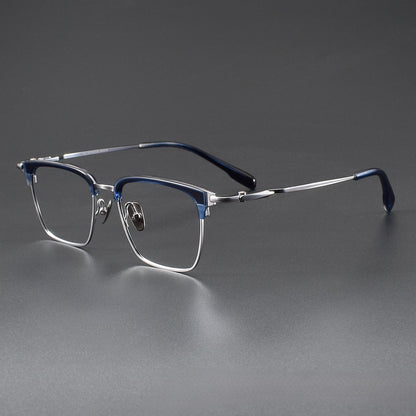 Wide Fit Browline Glasses for Men | Lightweight Titanium Square Acetate Frame for Large Heads SH0060