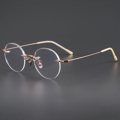 Japanese Style Round Rimless Glasses | Pure Titanium Designer Optical Frame for Small Faces 80876