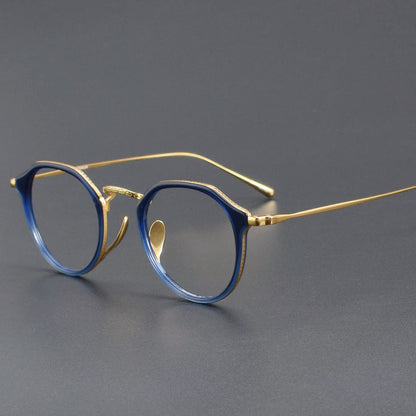 KameManNen Style KMN1113 Pure Titanium Eyeglass Frame | Retro Tortoiseshell Acetate Polygon Glasses – Lightweight Vintage Full Frame for Men & Women