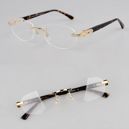 Cartier-Style Pure Titanium Oval Rimless Glasses Designer Vintage Optical Frame for Men & Women – CT0455OJ