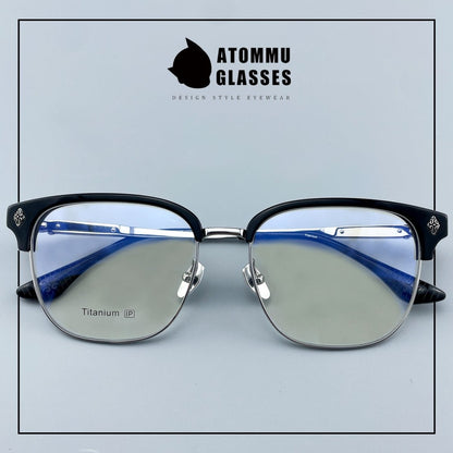 Black Samurai Browline Semi - Rimless Glasses | Gothic Pure Titanium Eyewear for Men with Large Face – Full Frame Style High Prescription Ready - HP eyeglasses