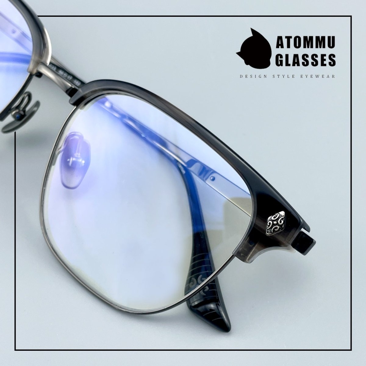 Black Samurai Browline Semi - Rimless Glasses | Gothic Pure Titanium Eyewear for Men with Large Face – Full Frame Style High Prescription Ready - HP eyeglasses