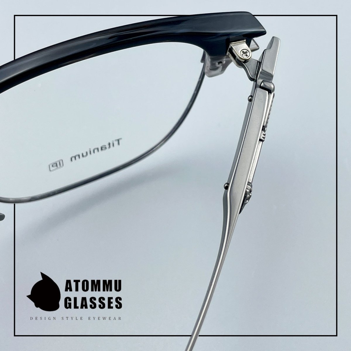 Black Samurai Browline Semi - Rimless Glasses | Gothic Pure Titanium Eyewear for Men with Large Face – Full Frame Style High Prescription Ready - HP eyeglasses