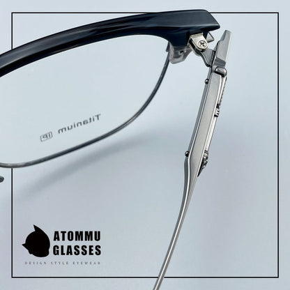 Black Samurai Browline Semi - Rimless Glasses | Gothic Pure Titanium Eyewear for Men with Large Face – Full Frame Style High Prescription Ready - HP eyeglasses