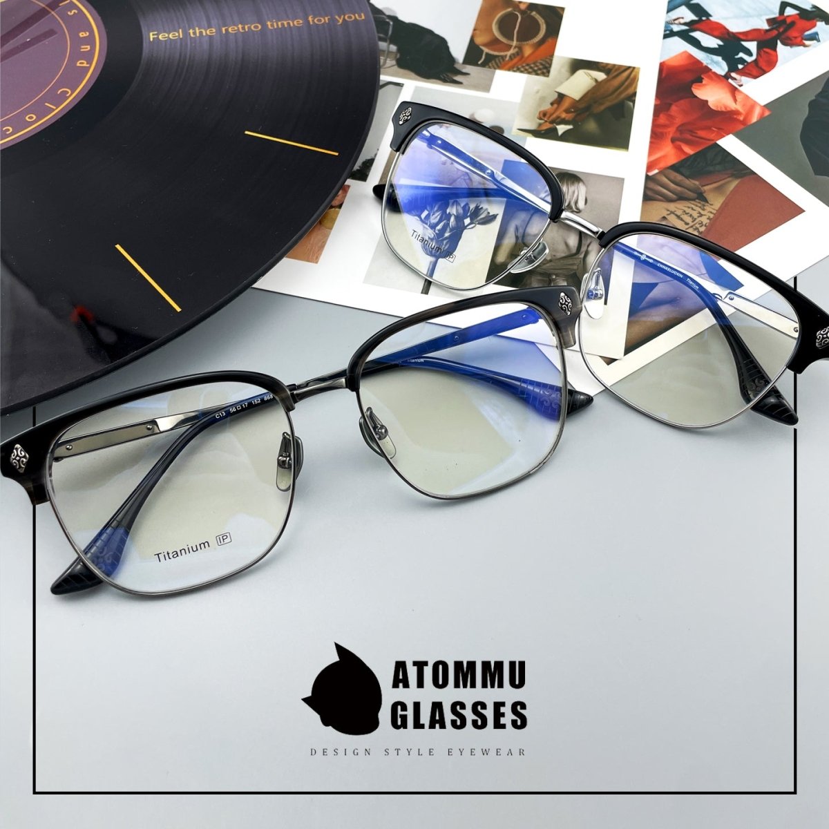 Black Samurai Browline Semi - Rimless Glasses | Gothic Pure Titanium Eyewear for Men with Large Face – Full Frame Style High Prescription Ready - HP eyeglasses