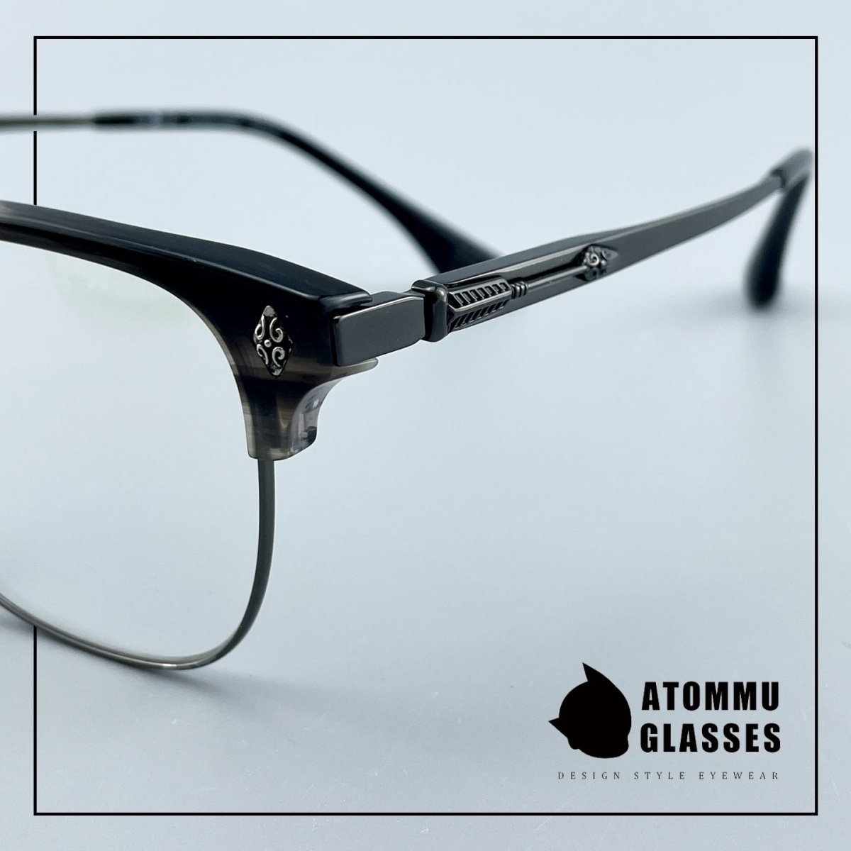 Black Samurai Browline Semi - Rimless Glasses | Gothic Pure Titanium Eyewear for Men with Large Face – Full Frame Style High Prescription Ready - HP eyeglasses