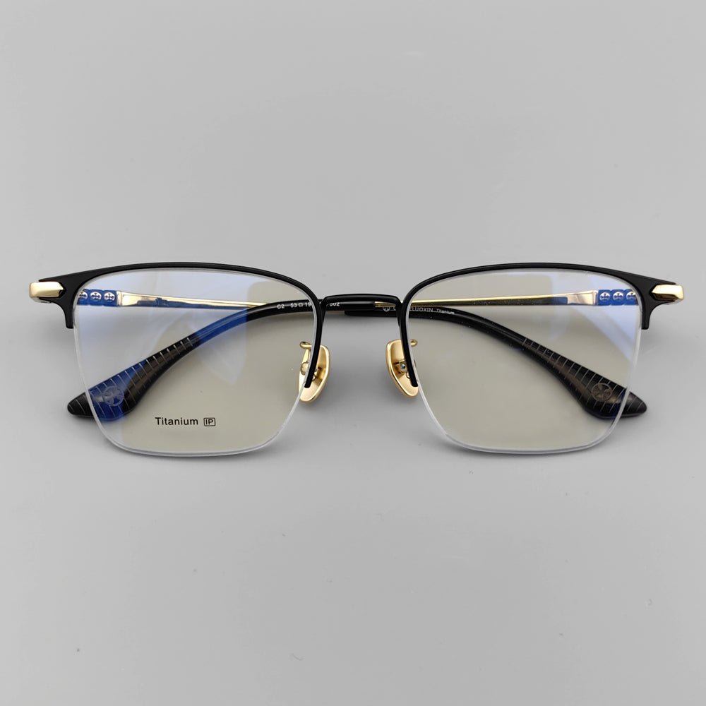 Browline Half Rim Glasses | Pure Titanium Thin Browline Spectacle Frame EO - 502 (Black & Gold) - HP eyeglasses