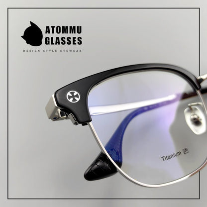 Browline Titanium Eyeglasses with Vintage Engraved Temples | Classic Semi - Rimless Eyewear for Men & Women – EO - 622 - HP eyeglasses