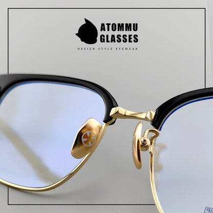 Browline Titanium Eyeglasses with Vintage Engraved Temples | Classic Semi - Rimless Eyewear for Men & Women – EO - 622 - HP eyeglasses