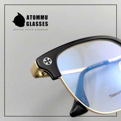 Browline Titanium Eyeglasses with Vintage Engraved Temples | Classic Semi - Rimless Eyewear for Men & Women – EO - 622 - HP eyeglasses