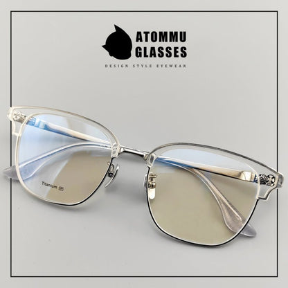 Browline Titanium Eyeglasses with Vintage Engraved Temples | Classic Semi - Rimless Eyewear for Men & Women – EO - 622 - HP eyeglasses