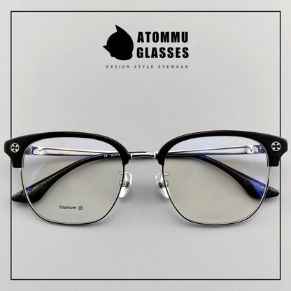 Browline Titanium Eyeglasses with Vintage Engraved Temples | Classic Semi - Rimless Eyewear for Men & Women – EO - 622 - HP eyeglasses