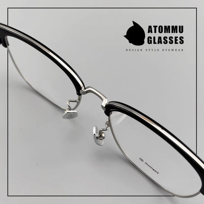 Browline Titanium Eyeglasses with Vintage Engraved Temples | Classic Semi - Rimless Eyewear for Men & Women – EO - 622 - HP eyeglasses