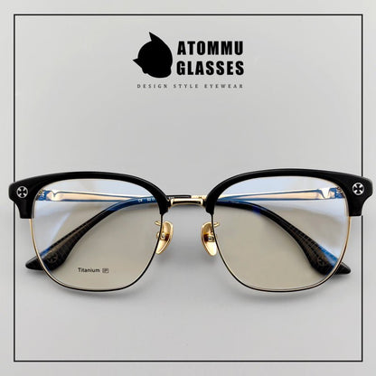 Browline Titanium Eyeglasses with Vintage Engraved Temples | Classic Semi - Rimless Eyewear for Men & Women – EO - 622 - HP eyeglasses