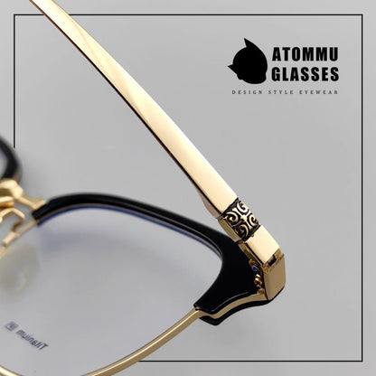 Browline Titanium Eyeglasses with Vintage Engraved Temples | Classic Semi - Rimless Eyewear for Men & Women – EO - 622 - HP eyeglasses