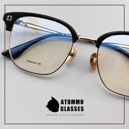 Browline Titanium Eyeglasses with Vintage Engraved Temples | Classic Semi - Rimless Eyewear for Men & Women – EO - 622 - HP eyeglasses