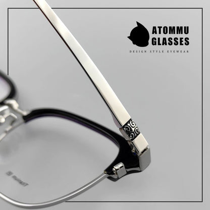 Browline Titanium Eyeglasses with Vintage Engraved Temples | Classic Semi - Rimless Eyewear for Men & Women – EO - 622 - HP eyeglasses