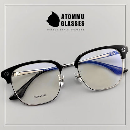 Browline Titanium Eyeglasses with Vintage Engraved Temples | Classic Semi - Rimless Eyewear for Men & Women – EO - 622 - HP eyeglasses