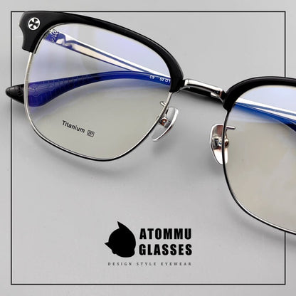 Browline Titanium Eyeglasses with Vintage Engraved Temples | Classic Semi - Rimless Eyewear for Men & Women – EO - 622 - HP eyeglasses