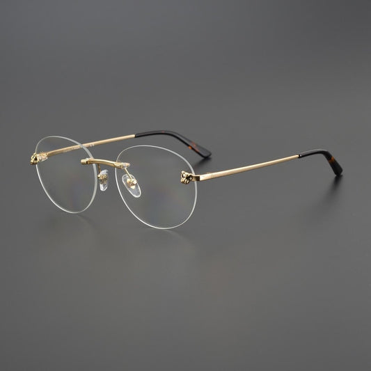 Business Rimless Round Titanium Alloy Glasses with Panther Head Detail – CT0028O - HP eyeglasses