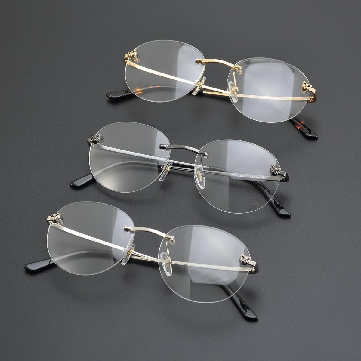 Business Rimless Round Titanium Alloy Glasses with Panther Head Detail – CT0028O - HP eyeglasses