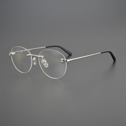 Business Rimless Round Titanium Alloy Glasses with Panther Head Detail – CT0028O - HP eyeglasses