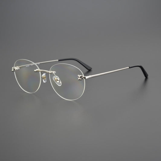 Business Rimless Round Titanium Alloy Glasses with Panther Head Detail – CT0028O - HP eyeglasses