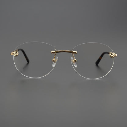 Business Rimless Round Titanium Alloy Glasses with Panther Head Detail – CT0028O - HP eyeglasses