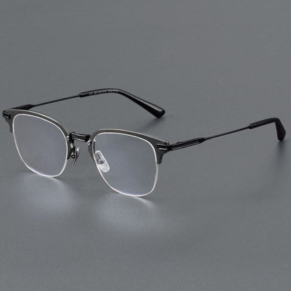 Business Square Pure Titanium Browline Semi - Rimless Glasses Frame for Men – DTX - 424 - HP eyeglasses