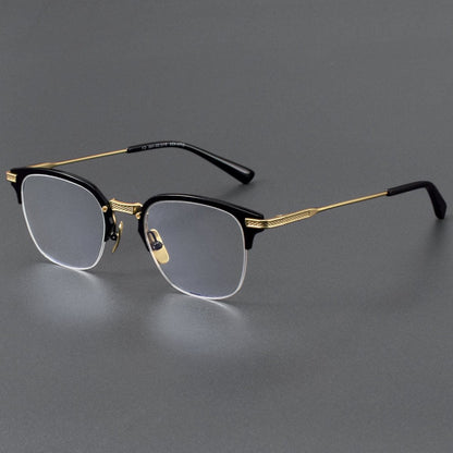 Business Square Pure Titanium Browline Semi - Rimless Glasses Frame for Men – DTX - 424 - HP eyeglasses