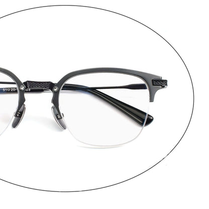 Business Square Pure Titanium Browline Semi - Rimless Glasses Frame for Men – DTX - 424 - HP eyeglasses