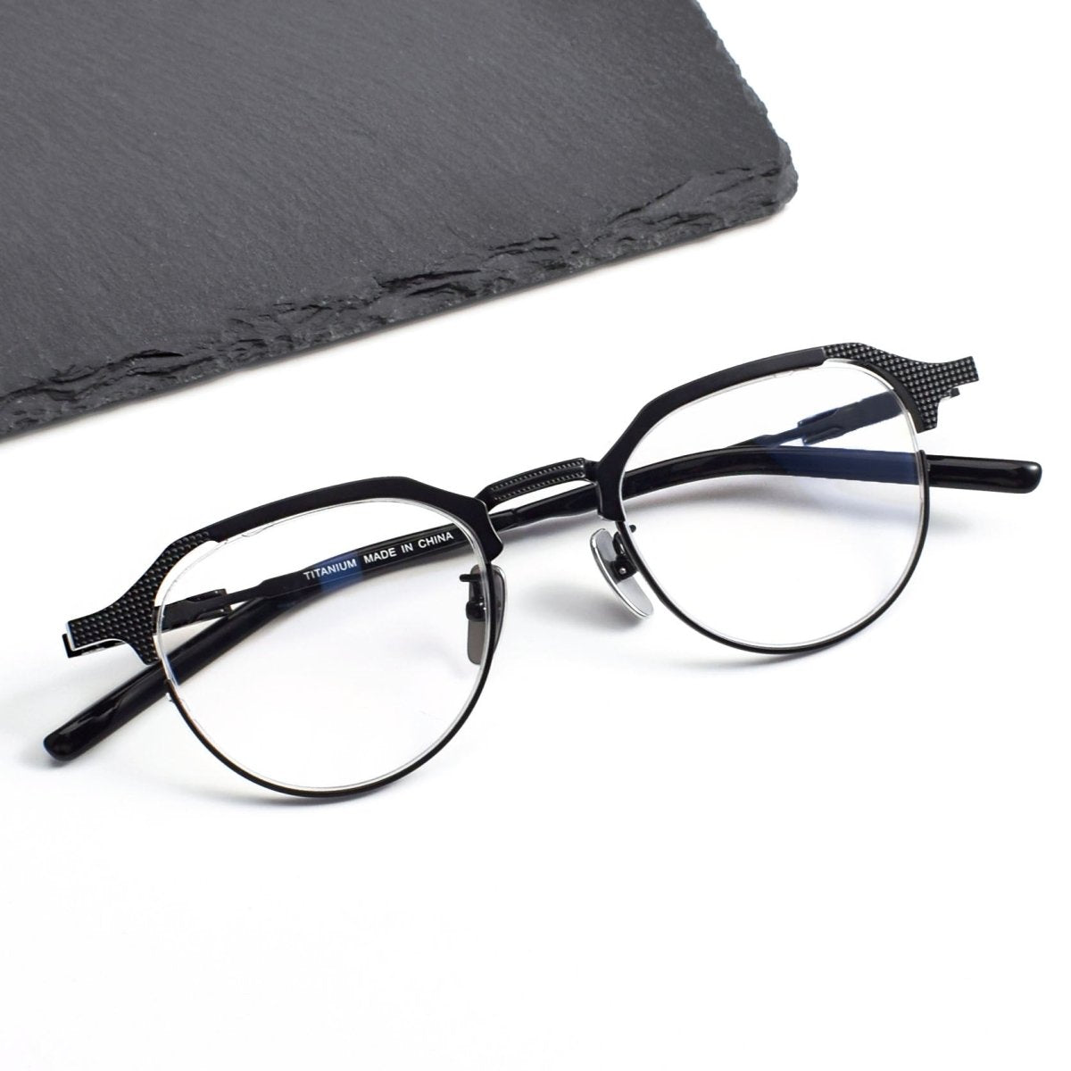 Business Square Pure Titanium Browline Semi - Rimless Glasses Frame for Men – DTX - 424 - HP eyeglasses