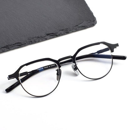 Business Square Pure Titanium Browline Semi - Rimless Glasses Frame for Men – DTX - 424 - HP eyeglasses